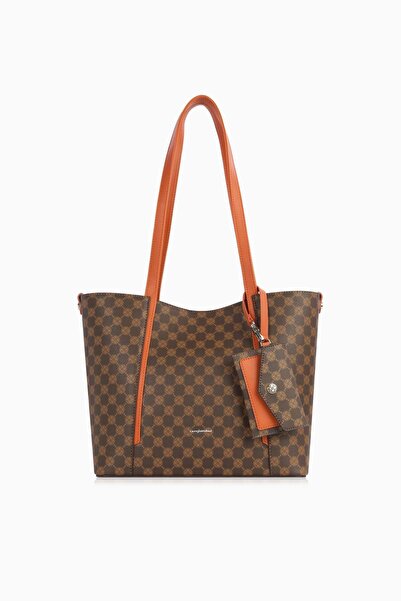 CENGİZ PAKEL Card Holder Charm Detailed Monogram Women's Hand – Shoulder Bag – 7604P - Brown/Tile