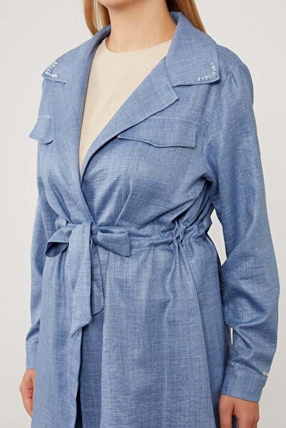 Levidor Baby Blue Jacket Set with Stone Embroidered Collar