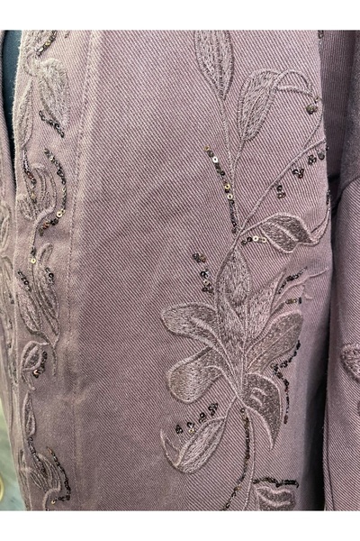 Dadali Women's Embroidery Detailed Stone Embroidered Long Sleeve Cotton Kimono Jacket