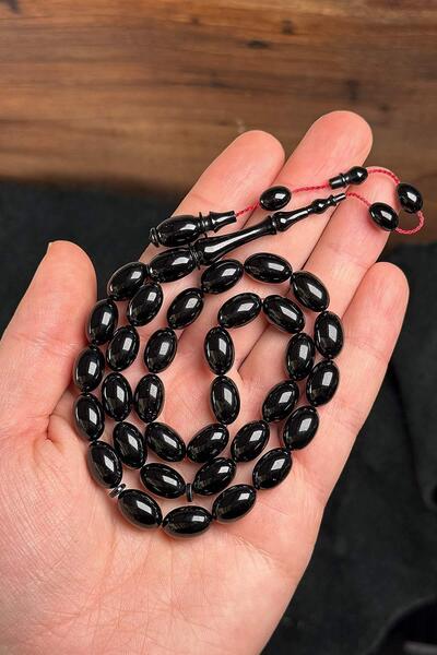TESBİHKENTİ Special Casting Material Master Craftsmanship Black Crimped Amber Prayer Beads