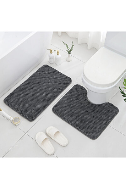 Home Box Luxot- Elite- Chenille Memory Foam Bath Mat 60x90+60x50 cms- Grey