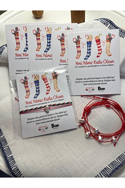 BAE ATOLYE 5 ADET Yeniyıl Hediyesi İnci Kırmızı İp Ve Kırmızı-beyaz yeşil Ip ...