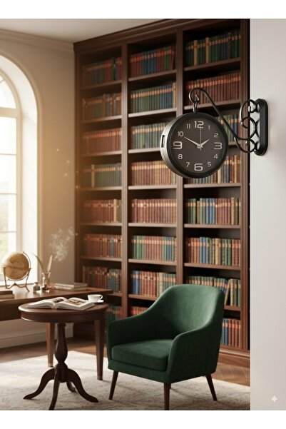 Genel Markalar Çift Taraflı Modern İstasyon Duvar Saati - 36x25 cm