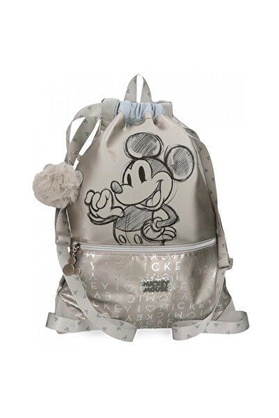 Disney Girls' school bag, Mickey 100, silver gray, 35x46 cm