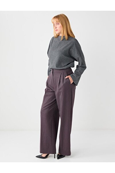 Jimmy Key Mürdüm Bol Paça Rahat Kesim Yüksek Bel Dokuma Pantolon