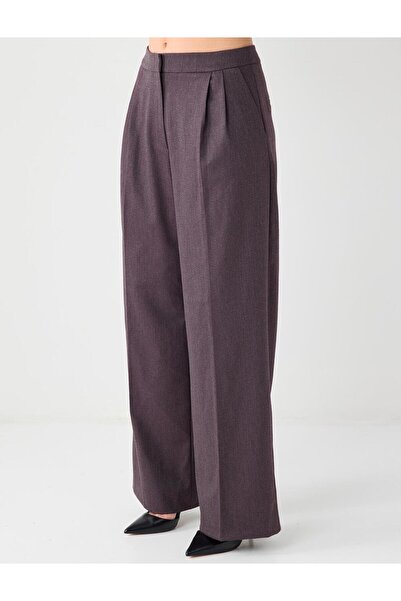 Jimmy Key Mürdüm Bol Paça Rahat Kesim Yüksek Bel Dokuma Pantolon