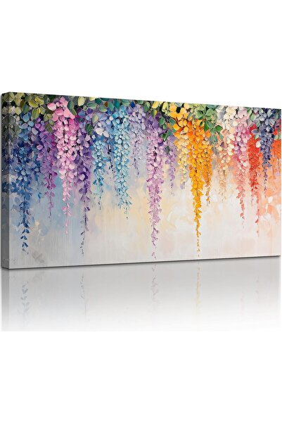 Emoda home Trove لوحة جدارية من قماش زهرة الوستارية قوس قزح (60×120 سم مؤطرة) - ديكور زهري ملون