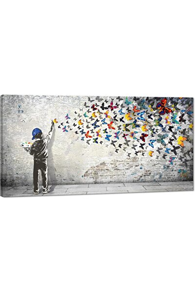 Emoda home Trove لوحة فنية جدارية من القماش، رسمة جرافيتي لطفل وفراشات، لوحة ...