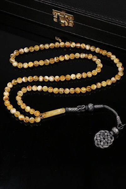 TESBİHKENTİ Şems Model Silver Kazazlı 99-Piece Rock Drop Amber Prayer Beads