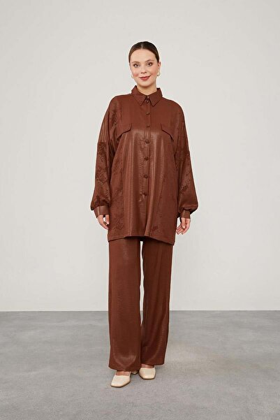 Levidor Bitter Brown Jacquard Patterned Suit Set