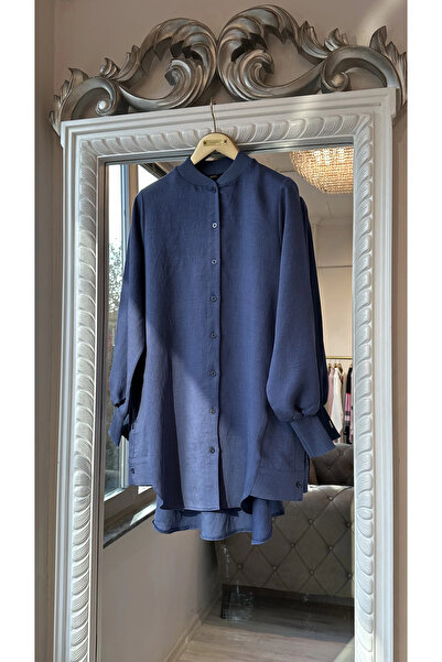 Invee Широка риза с детайли от копчета - индиго