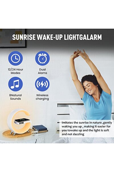 Genrics 2023 Intelligent LED 4-in-1 Table Lamp with Wireless Charger, Bluetooth Speaker & Alarm Clock (White