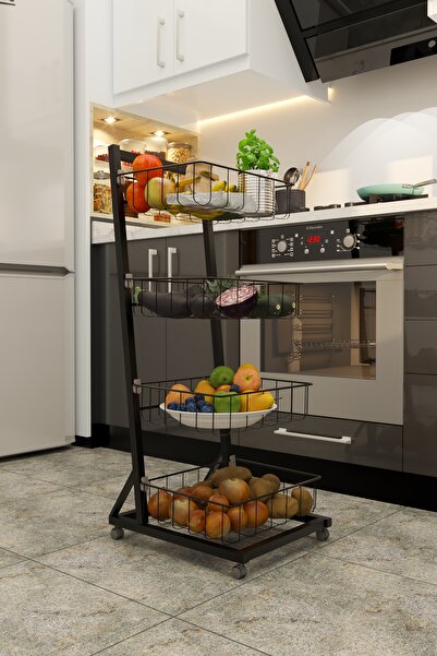 makbulce Çok Amaçlı Tekerlekli Ürün Sepeti, Düzenleyici, Metal Organizer