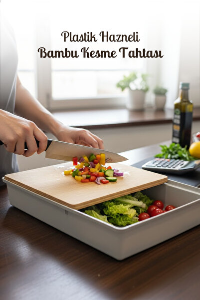 grimorlife Bamboo Cutting Board with Container - Chopping Board with Plastic Container