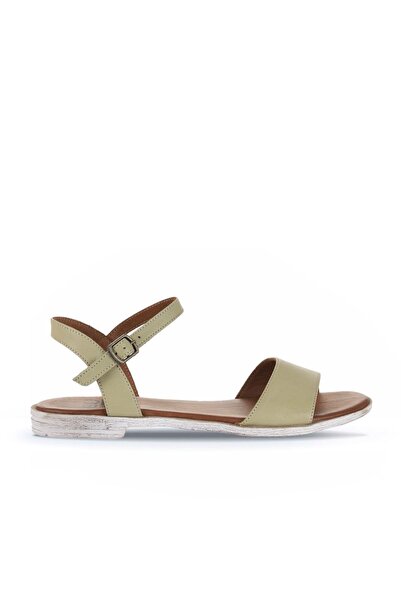 Bueno Shoes Χακί Δερμάτινα Γυναικεία Flat Σανδάλια 01wn5003