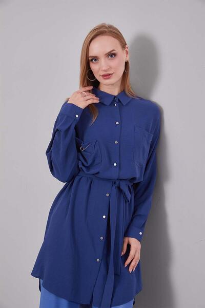 Levidor Indigo Double Pocket Belt Detailed Shirt