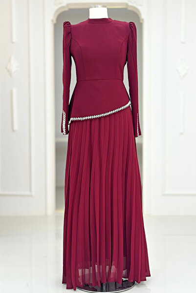 Amine Hüma Efsun Abiye Elbise Bordo