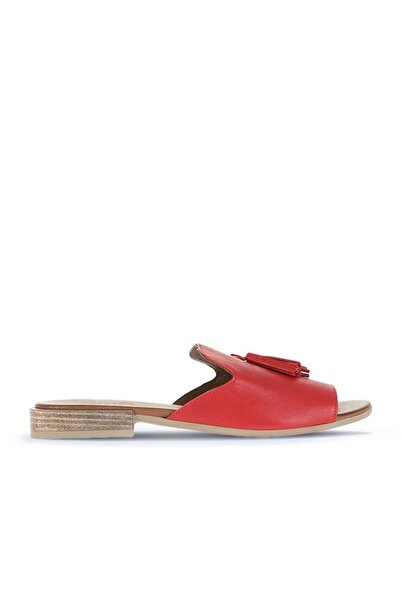 Bueno Shoes Κόκκινα δερμάτινα γυναικεία φλατ σανδάλια 01wq5615