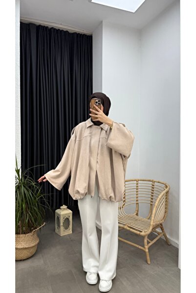 Minharir Oversize Süet Bomber Ceket | Modern & Şık Kışlık Kadın Ceket