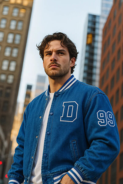 DAMGA JEANS Palton pentru colegiu din denim albastru de tranziție supradimens...