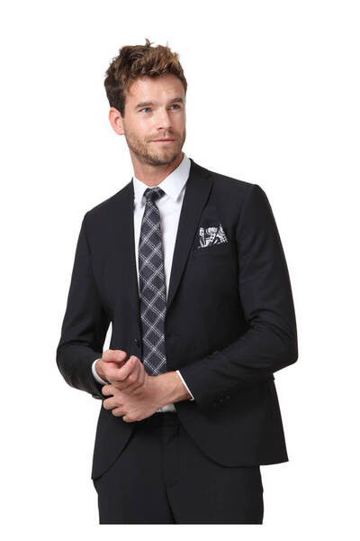 Ramsey Black Solid Fashion Slim Fit Wool Blend Suit