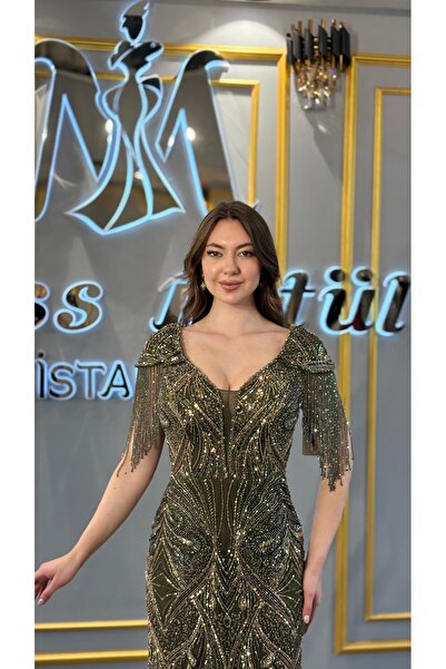 MissBetül Full Dantel Boncuk Omuz Detaylı Abiye Nişan Elbisesi