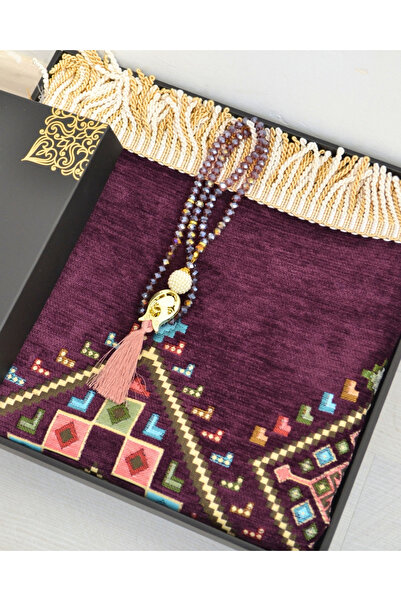 Bilenler Hediyelik Seccade Tesbih Seti– Kilim Desenli Kadife Astarlı Seccade,...
