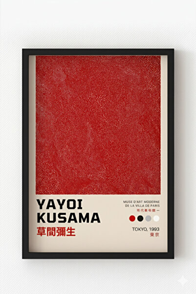 MIOVI Siyah Ahşap Çerçeveli Yayoi Kusama “Tokyo 1993 – Red Dots” Poster – Pop Art Duvar Tablosu 🔴✨