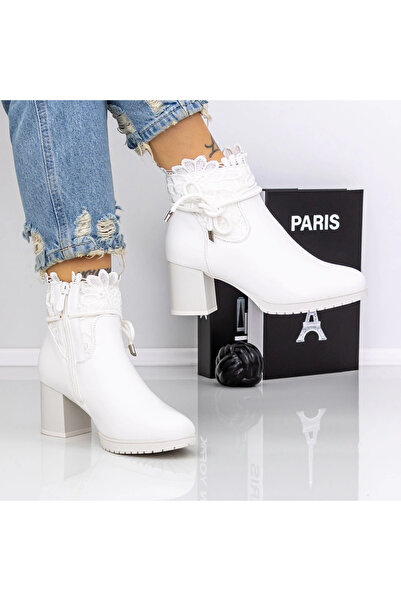 mei Women's Ankle Boots with Thick Heels 3AH18 White