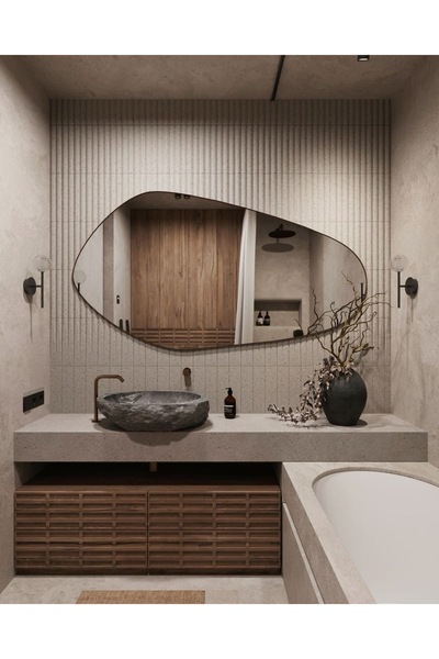 FNC CONCEPT Yatay Asimetrik Duvar Banyo Aynası Konsol Aynası 140x70cm Çerçevesiz