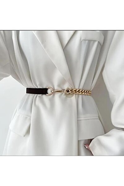 MODAM HİFA Chain Detailed Elastic Belt Dress Belt Waist Belt Body Belt Shirt Belt Coat Belt