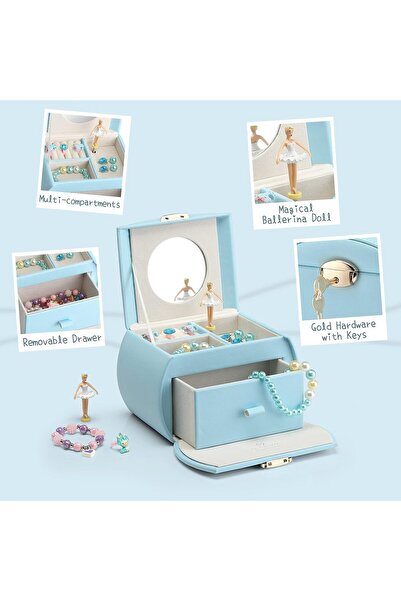 Generic Kids Musical Jewelry Box with Spinning Ballerina Drawer & Lock, DIY Stickers Girls Gift
