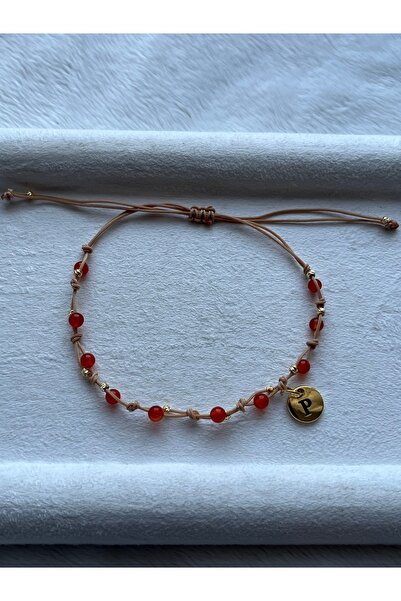 Pel Design سوار وخلخال مصنوع يدويًا من حجر الكارنيليان بتصميم حرف بسيط مع حبل...