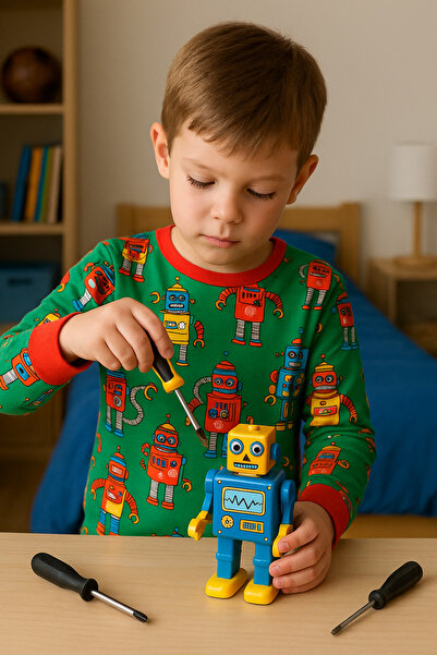 Moni Boy's Stretch Fabric Combed Cotton Quality Robot Printed Pajama Set