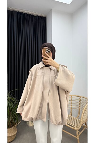 Minharir Oversize Süet Bomber Ceket | Modern & Şık Kışlık Kadın Ceket