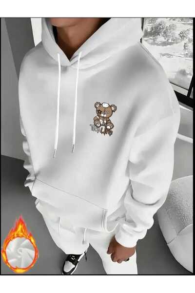 ORVIO Group Yaralı Ayıcık Baskılı Streetwear Hoodie