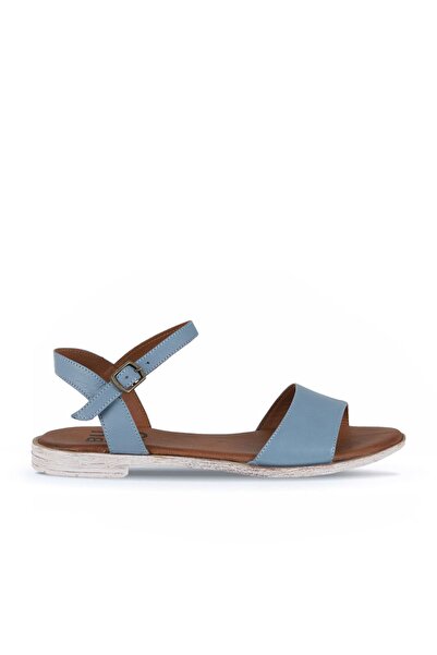 Bueno Shoes Μπλε ανοιχτόχρωμα δερμάτινα γυναικεία φλατ σανδάλια 01wn5003