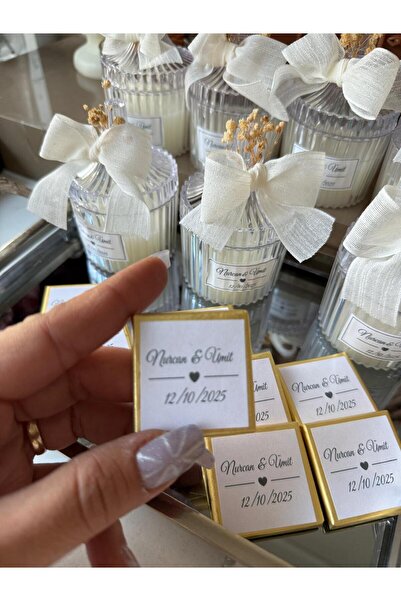 cacagift design Mum Çikolata Seti 50 Adet İsme Özel Tasarım Nişan Söz Nikah D...
