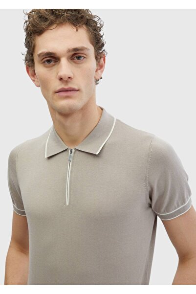 Ramsey Beige Polo Neck 100% Cotton Knitwear