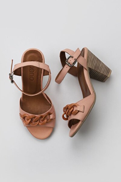 Bueno Shoes Δερμάτινα γυναικεία πέδιλα με τακούνι σε σκόνη 01wu11200