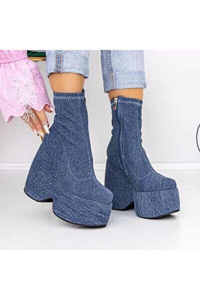 mei Women's Platform Ankle Boots 3MN1 Dark Blue