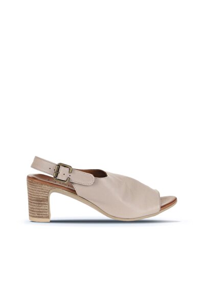 Bueno Shoes Γκρι δερμάτινα γυναικεία πέδιλα με τακούνι 01wn1513