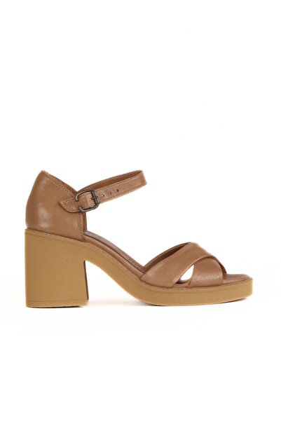 Bueno Shoes Καφέ Δερμάτινα Γυναικεία Σανδάλια με Τακούνι 01wy12501