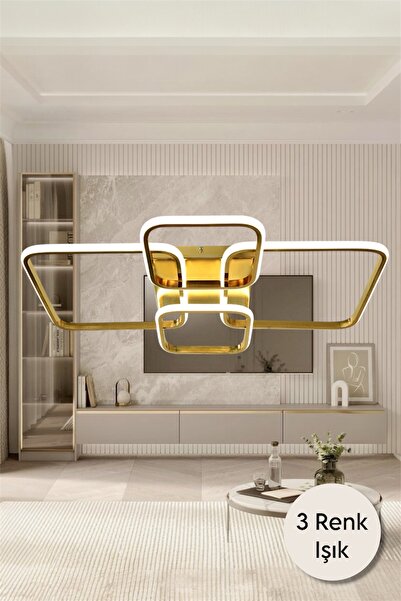 EYSHOP Modern Gold 4'lü Kare Model 3 Renk (BEYAZ & SARI & GÜNIŞIĞI) Led Avize...