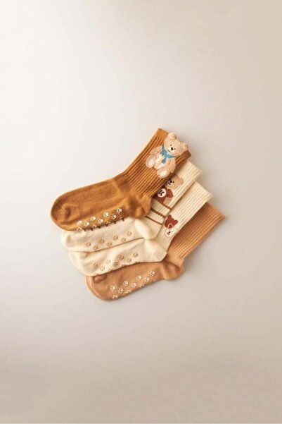 BONY SOCKS Children's Teddy Bear Patterned 4-Piece Socks