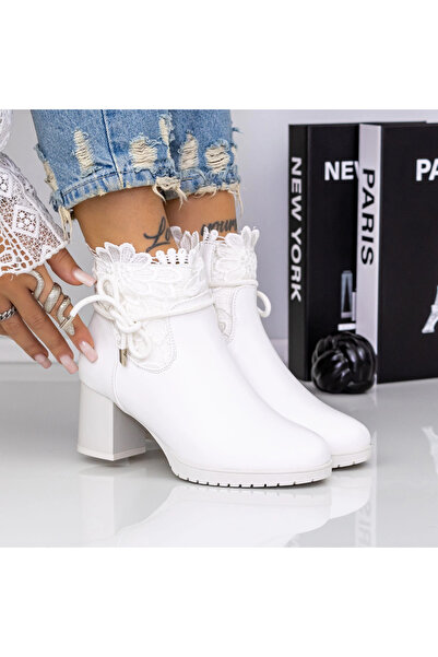 mei Women's Ankle Boots with Thick Heels 3AH18 White