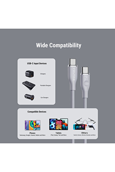 VOLTME Moss Series Cable USB-C To USB-C 1.8m 60W - Gray