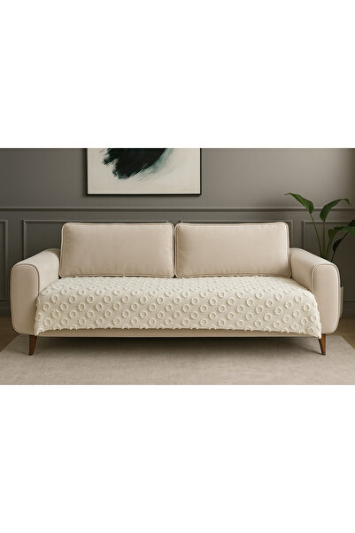 Divanest Pompon Chenille Sofa Cover Ecru (for Three-Seater Sofa) (90X210Cm)