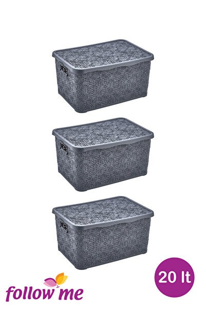 follow me Embroidery Multi-Purpose Box 20Lt (Grey)(3 Pieces)