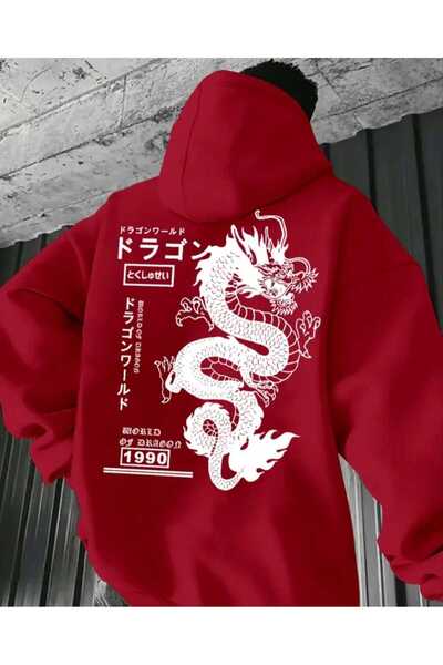 ORVIO Group Japanese Written Dragon Printed Hoodie